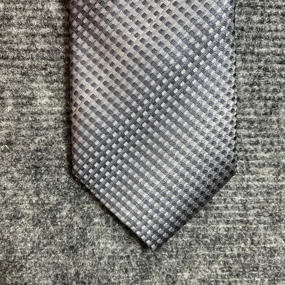 George Mens Necktie Grey Silver Geometric Micro Check Woven Polyester Dress Tie